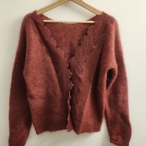 Sézane Rose Cardigan with Lace Detail